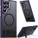 Magnetic for Samsung Galaxy S22 Ultra Case with Stand, Compatible with MagSafe, Slim Translucent Matte Military-Grade Drop Protection Phone Cover, Purple