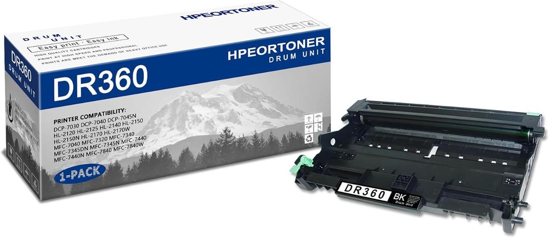 1 PK DR360 Black Drum Unit 15,000 pages High Yield Compatible, DR360, Replacement for Brother DCP-7030 DCP-7040 HL-2120 HL-2125 HL-2140 HL-2150 HL-2170 MFC-7040 MFC-7320 MFC-7440 MFC-7840 Printer