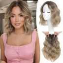 Ms Taj 11 Inch Short Wavy Hair Topper for Women with Thinning Hair, Natural Synthetic Lightweight & Breathable Hairpiece with 6.5"x6.5" Base, Instantly Adds Volume and CoverageOmbre Brown Blonde
