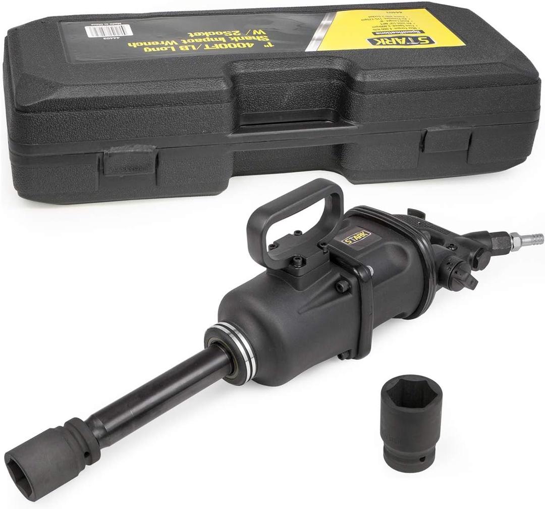 Stark USA 1" Air Impact Wrench Gun Long Shank Pneumatic Truck Mechanics Socket (38mm & 41mm) Set Truck Trailer Heavy Duty Repairs and Maintenance with Carrying Case (Black)