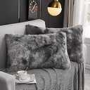 WERDIM Shaggy Faux Fur Pillowcases 2 Pack Button Closure Velvet Pillow Shams King Size (Tie Dye Dark Grey, 20 X 36 Inches)