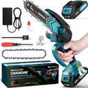 6 Inch Mini Chainsaw Cordless, Portable Electric Chain Saw, for Wood Cutting, Tree Trimming, Courtyard, Household, and Garden, Father's Day Gift for Men Dad Husband (Navy Blue - 1 Battery)