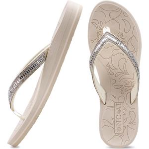 ONCAI Women's Flip Flops with Rhinestone, Arch Support Yoga Mat Comfort Walking Summer Beach Thong Sandals with Plantar Fasciitis Rubber Soles US Size 5-11