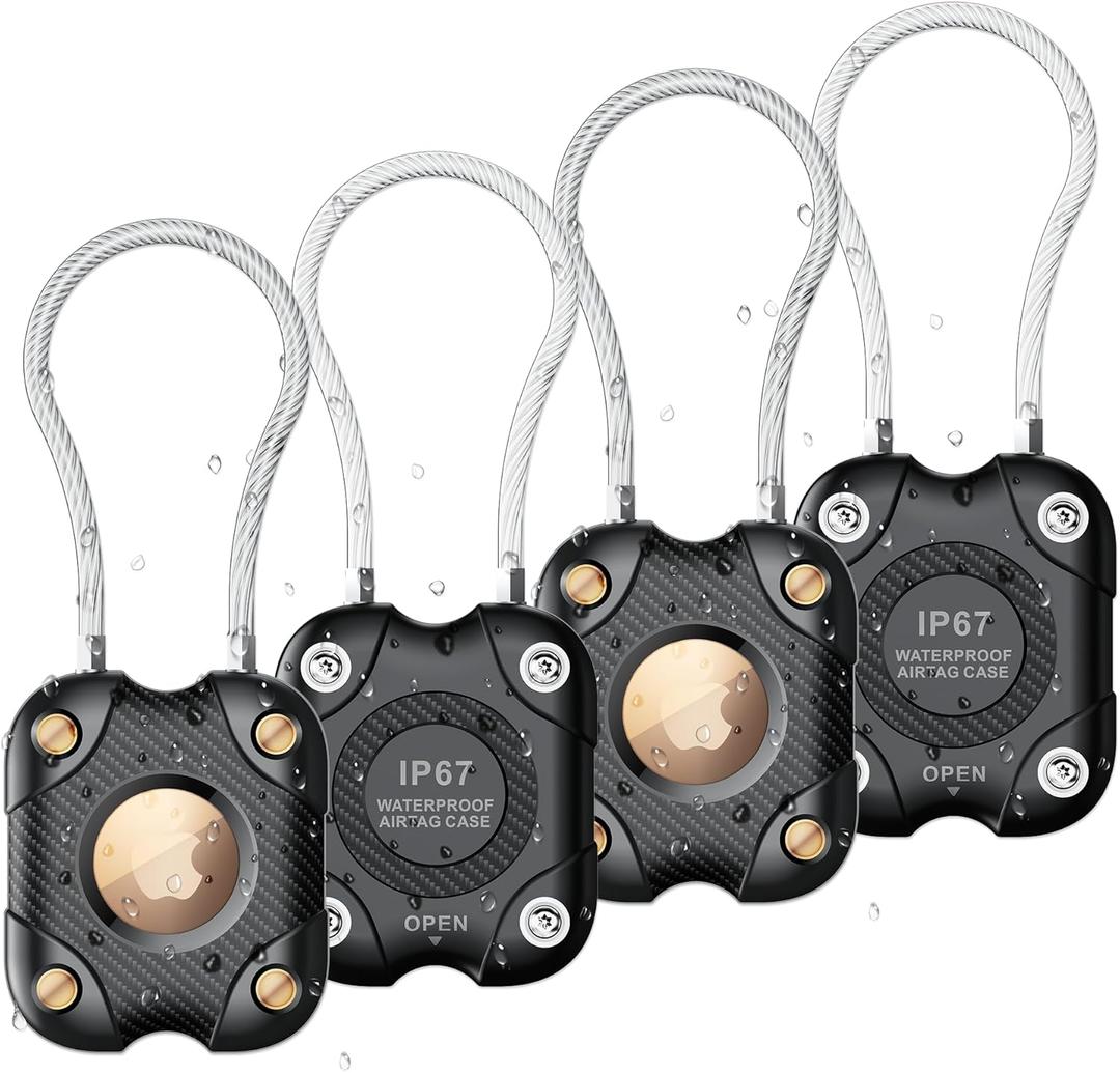 for Airtag (1st & 2nd Gen) Holder with Wire Cable 4 Pack, Secure Lock Airtag Keychain,IPX7 Waterproof,360Hard Protective Air Tag Case Holder for Key Chain,Key Ring,Car,Luggage