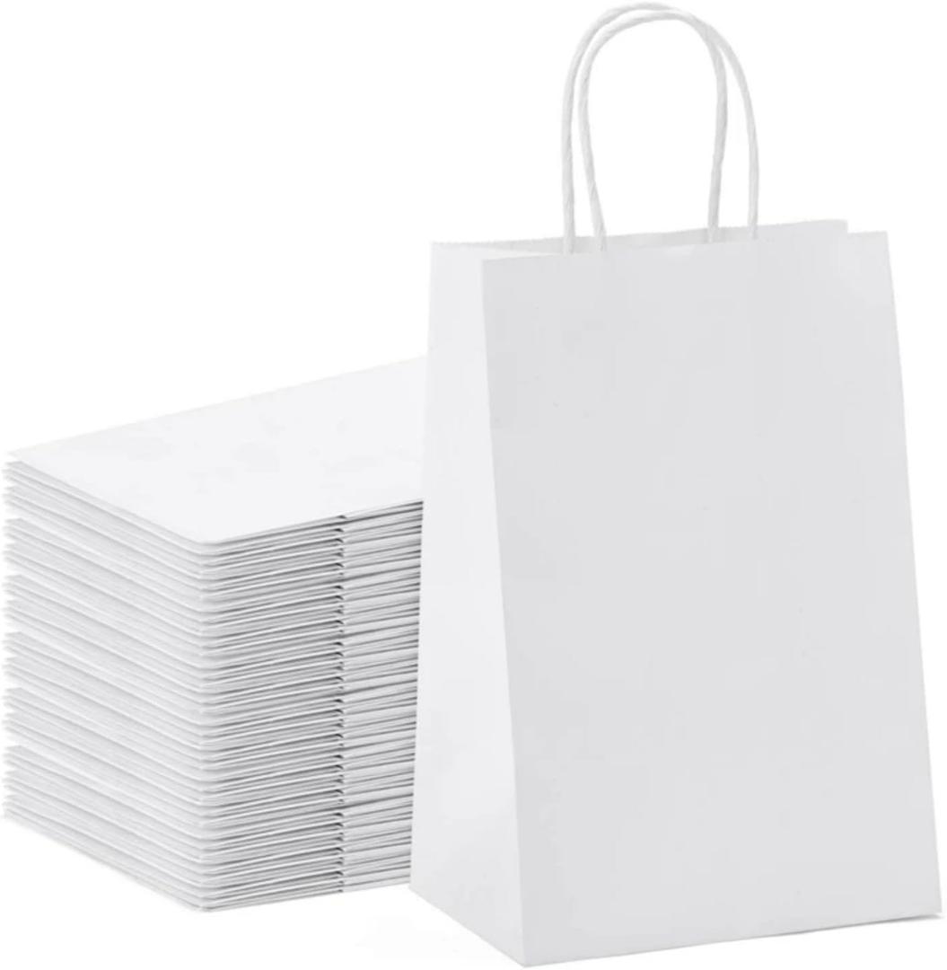 TOP-Pindu 30 White Paper Bags with Handles - Craft Party Bags for Birthday, Size 21 * 11 * 27cm