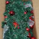 9Ft Pre-lit Christmas Garland with LED Lights Battery Operated, Holiday Decoration Stairs Wall Mantle Door Indoor Outdoor, Decorated with Red Flower, Balls, Berries, Snowy Pine, Christmas Collection