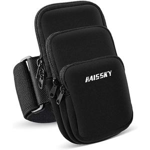 3 Pockets Running Phone Armband Holder for iPhone 16 15 14 Pro Max 13 Plus 12 11 XS XR X 8 7 Galaxy S23 Pouch Key Card Bag, Water Resistant Cell Phone Sport Arm Bands for Exercise Walking Workout Gym