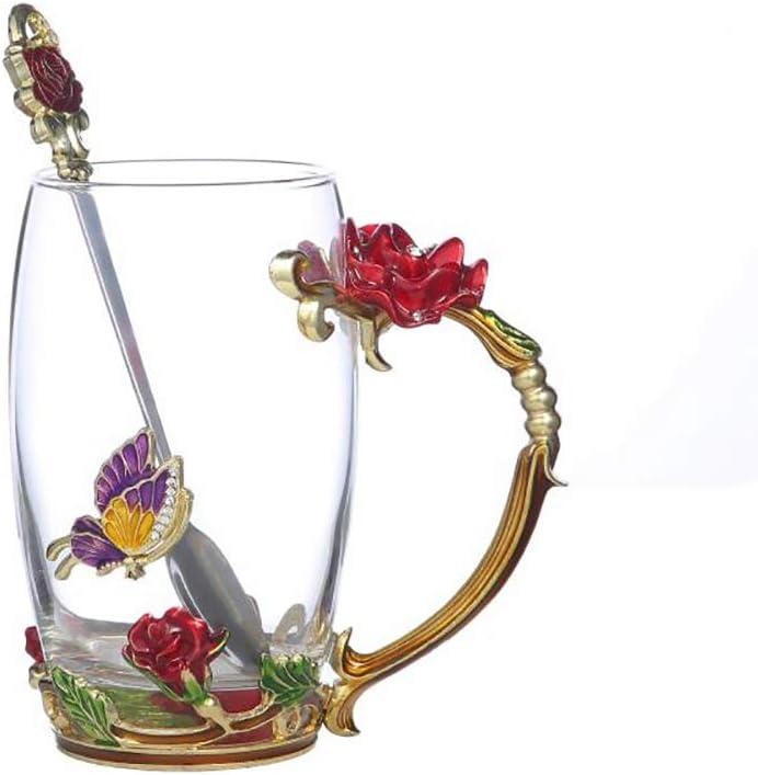 Handicraft Crystal Glass 3D Flower Cups Tea Mug With Tea Spoon Women Coffee, Tea, Juice, Beer, Milk Hot And Cold Drinks Use Gift Package. (Red Rose-Tal)