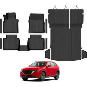 Floor Mats & Cargo Mat with Backrest Mat Custom for Mazda CX-50 2023-2025 2026 (Only Gas), Door Sill Guards, All Weather TPE Full Set Floor Liners Trunk Mat for CX-50 Fuel Accessories