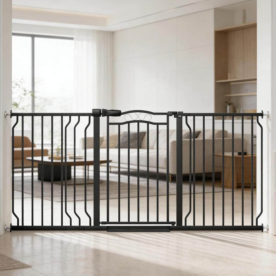 62.5"-71.6" Extra Wide Baby Gate for Doorways No Drill, Pressure Mounted Dog Gate Indoor, Walk Thru Pet Gate for Cat Dog Child,Pet Gates for The House Doorway Black