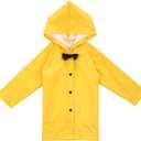 Age 2-10 Years Kids Hooded Button Down Long Jacket Bow Rainwear Lightweight Raincoat (Yellow)