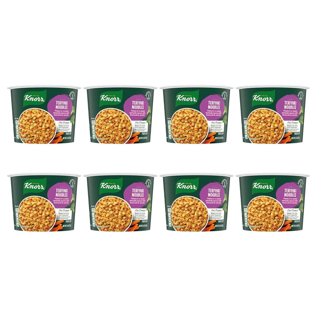 Knorr Pasta Cup Teriyaki Noodles 8 ct For a Quick and Easy Meal, Made with 100% Real Vegetables & No Artificial Flavors or Preservatives, 2.6 oz (EXP 07/03/26)
