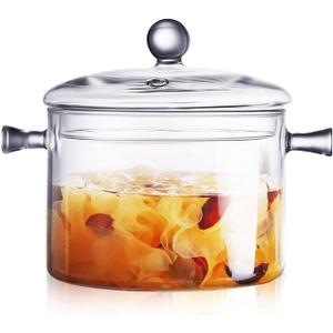 2 L/ 67 Fl Oz Clear Glass Pots for Cooking with Lids Saucepan with Cover Simmer Pot Milk Pot Heat-Resistant Glass Stovetop Pots And Pan with Lid, Soup, Milk, Baby Food (2.1 Quarts)