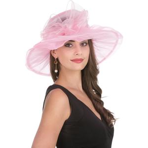 SAFERIN Women's Organza Church Kentucky Derby Fascinator Bridal Tea Party Wedding Hat (Pink)
