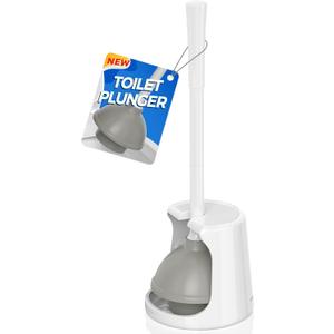 Toilet Plunger with Holder, Plungers for Bathroom Heavy Duty for 5.7 - Inch Toilet Drain, Toilet Plunger and Holder Combo for Bathroom Cleaning (White)