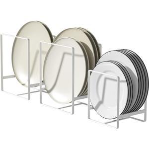 2 Large 1 Small Plate Organizers Holders Upright Cabinet Dish Drying Racks Metal Plate Dish Organizers Racks Stands for Countertop and Cupboard White