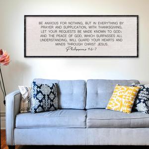 LuZhiQiang Bible Verse Wall Art Be Anxious for Nothing Christian Inspirational Sign 32"12" Philippians 4:6-7 Rustic Religious Home Decor for Living Room Large Scripture Wood Framed Hanging (Black)