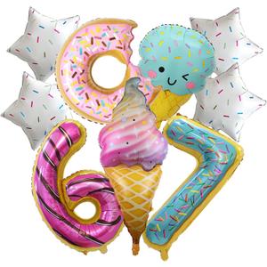 6 7 Foil Balloon 6 7 Birthday Decorations 9 Pcs Ice Cream Balloons Six Seven Donut Party Supplies for Birthday Kids Girls Baby Shower Decorations