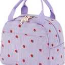 Bluboon Lunch Bag for Women Men Cute Corduroy Lunch Tote Bags Reusable Insulated Lunch Box Large Capacity Reusable Insulated Cooler for Work Picnic or Travel (Corduroy strawberry purple)