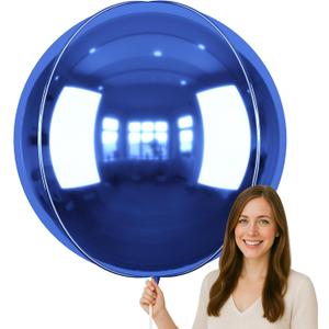 50 Inch Giant Navy Blue Round Foil Balloons, 3Pcs Metallic Blue 4D Ball Balloons for Birthday New Year Eve Wedding Engagement Graduation Anniversary Party Decorations 2026