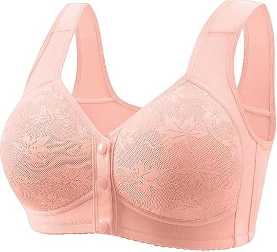 Daisy Lace Bras for Women Front Closure No Underwire Comfort Senior Wireless Snap Closing Bra, Cup Size: 42C