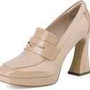 JENN ARDOR Women's Platform Loafer Heels Square Closed Toe Chunky Block High Penny Loafers Pumps Elegant Comfort Casual Slip On Wedding Dress Shoes (9)