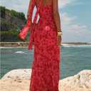 Milumia Women's Floral Strapless Maxi Dress Elegant Bodycon Fishtail Tube Dresses with Scarf (Red, L)