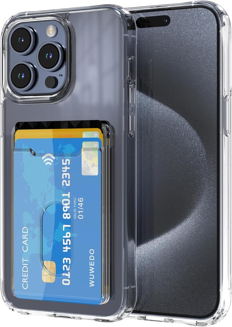 for iPhone 15 Pro Max Clear Wallet Case with RFID Blocking Card, Up to 3 Cards, Hybrid Protective Case with Card Holder, TPU + PC, Anti-Yellowing, 6.7" 2023
