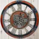 27" Original Moving Gears Wall Clock, Large Industrial Wall Clock for Living Room Decor, Retro Metal Solid Wood Vintage Farmhouse Steampunk Rustic Clocks for Wall Decor,Black Walnut, 68cm / 27inch