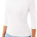 GKBK 3/4 Length Sleeve Womens Tops Crop Crewneck Fitted Layering Shirts Basic Casual Going Out Summer Tees (White, S)