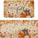 Baccessor Pumpkin Fall Kitchen Mats Set of 2, Pumpkin Floral Leaves Kitchen Rugs for Floor Low-Profile Farmhouse Fall Thanksgiving Home Decor 17x29 and 17x47 Inch