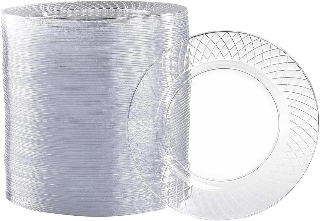 Prestee 100 Pack Clear Plastic Plates for Party - 6.25 Inch Small Round Dessert Plate and Appetizer Platter - Heavy Duty Disposable Plastic Plates for Parties, Weddings, Caterings and Events