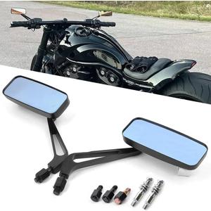 DREAMIZER Motorcycle Mirrors Compatible with Harley Davidson - 8MM 10MM Universal Rectangle Mirror for V Rod Night Softail Rod Breakout Sportster 48 883 1200 Street Electra Glide Road Glide and More