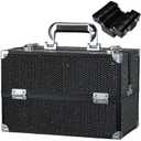 Stagiant 12.6 Inch Large Makeup Train Case, Professional 4 Trays Cosmetic Cases Makeup Storage Organizer Box Beauty Make Up Box with Lock&Adjustable Compartments for Nail, Accessories, Skincare, Black