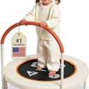 Happin 36'' Indoor Trampoline for Kids Ages 2-6, Foldable Mini Rebounder for Indoor & Outdoor Play with Foam Handle and Ultra Safe Padding, Perfect Toddler Gift for Boys & Girls (Beige and Orange)