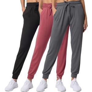 Real Essentials 3 Pack: Women's Lounge Joggers Sweatpants with Pockets Yoga Running Athletic Workout (Medium)