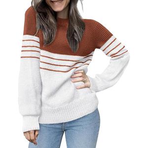 CiCiBird Women’s Fall 2025 Color Block Sweater Striped Long Sleeve Knit Pullover Tops Loose Crew Neck Sweaters, XL