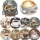Ekuxom 8 PCS Coffee Diamond Art Coasters Kits with Holder, Diamond Painting Coasters Kits, Non Slip DIY Crafts Art Coaster Kit for Home Decor
