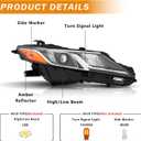 Headlights Assembly Compatible with 2018 2019 2020 2021 2022 2023 2024 Toyota Camry L LE SE HeadLamps Passenger Side, Chrome Housing Amber