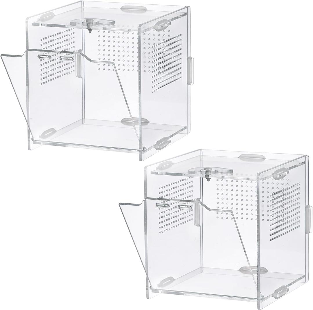VERTUPET Jumping Spider Enclosure,2 Pack Insects Habitat,Small Arboreal Reptile Terrarium Acrylic Accessories Kit, Tarantula Enclosure Bug Cage for Frog, Crickets, Praying Mantis, Snails, 4x4x4 inch