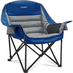 Oversized Camping Chair, Portable Folding Camping Chairs with Side Pocket, Cup Holder and Carry Bag, Heavy Duty Outdoor Camping Chairs for Adults, Fishing, Sports, Trip, up to 400lbs, Grey/Dark Blue