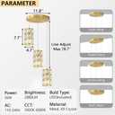 3-Lights Modern Crystal Pendant Lights for Kitchen Island LED Dimmable Glam Pendant Lighting Chandelier for Dining Room Hallway Corner Lamp Gold
