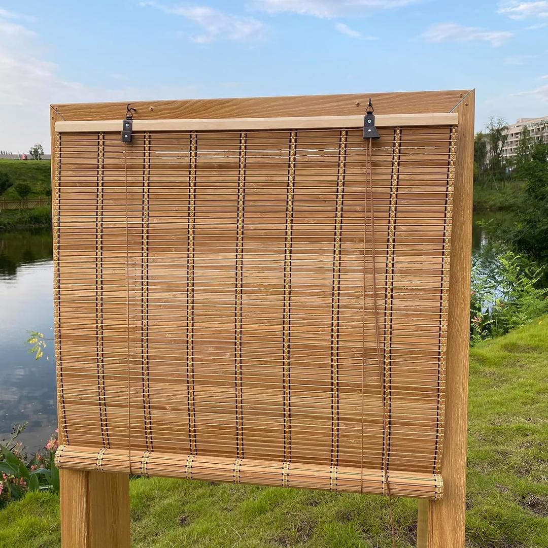 XIUXIU Bamboo Roller Shades Roman Shades for Window Roll Up Blinds for Home Light Filtering Indoor Outdoor Patio A48 W x 83" H