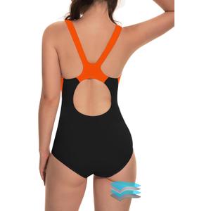 Beautikini Period Swimwear One Piece Leakproof Athletic Racerback Swimsuit Menstrual Sporty Bathing Suit for Teen Girls Women (Large, Black/Orange)
