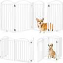 Malier Metal Freestanding Dog Gates with Door, 32'' Height Outdoor Indoor Dog Fences, Extra Wide Foldable Puppy Gate for Stairs (White, 4 Panels with Door 80''W 32''H)
