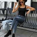 V FOR CITY Tank Top for Women with Built-in Padded Bra Adjustable Wide Strap Camisole Cotton Cami Shirts, Large 
