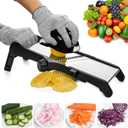 VEKAYA Mandoline Slicer for Kitchen, Stainless Steel Professional Vegetable Slicer with Adjustable Thickness, Ultra Sharp Blades, Safety Gloves & Food Holder, Ideal for Potatoes, Onions, Cucumbers (Black)