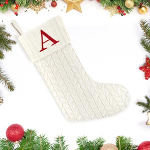Paulmele 20 Inches Christmas Stockings with Initials,Knit Embroidered Letter White Christmas Stocking,Monogram Christmas Stocking for Famliy Holiday and Xmas Tree Fireplace (Letter-A)