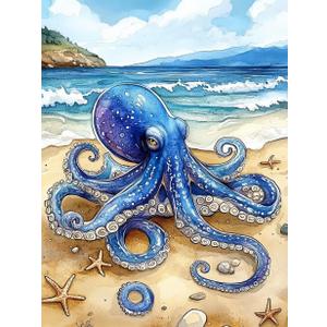 Watercolor Octopus Preprinted 11CT Cross Stitch Kits for Beginners & Adults - Easy Needlepoint Patterns for Home Decor & Crafting 1 3