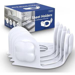 Bed Sheet Holders for Corners: Fitted Bed Sheet Grippers with Twist-Lock Clips Keep Sheets Tight Heavy-Duty Grip Quick All Mattresses Easy Installation 4 Pack White